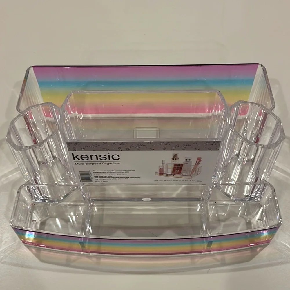 Kensie Multi-Purpose Organizer Clear Acrylic w/ Rainbow front and Back Panels